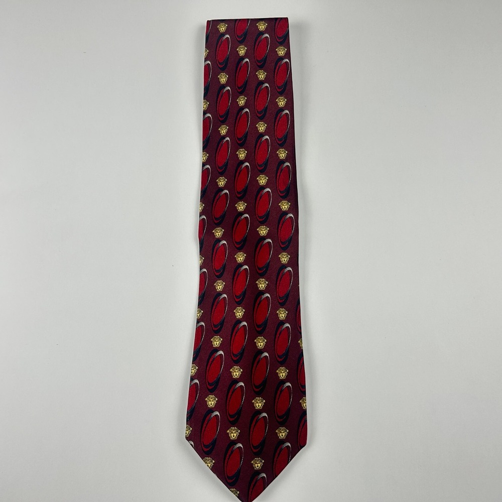 Vintage Gianni Versace Burgundy Iconic Medusa Medallion 100% Silk Tie Italy
